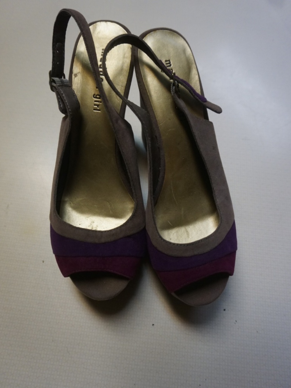 Madden Girl Peep Toe Platform Slingback Heels Gray Purple Colorblock 8.5
